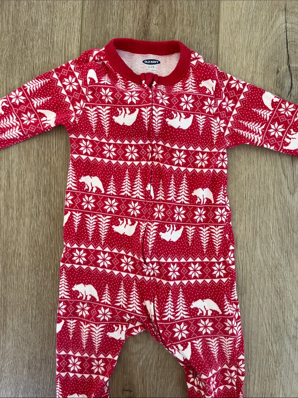Old Navy Red & White Polar Bear Fair Isle One-Piece Pajamas